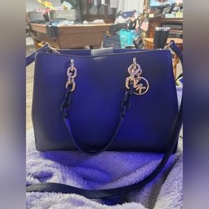 Michael Kors Cynthia Medium Saffiano Leather Satchel Bag, Navy Blue